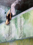 Acrylic painting of jumping figure
